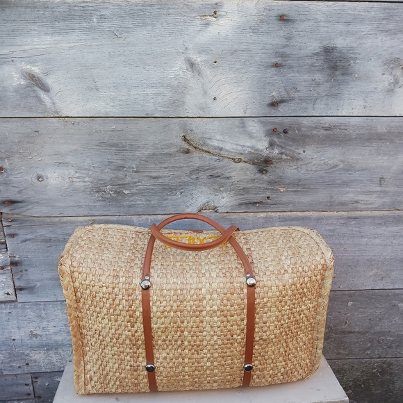 Acapulco Mexico Vintage Woven‎ Rattan Large Beach Bag Tote 3D Flowers Orange/Red - Picture 7 of 13